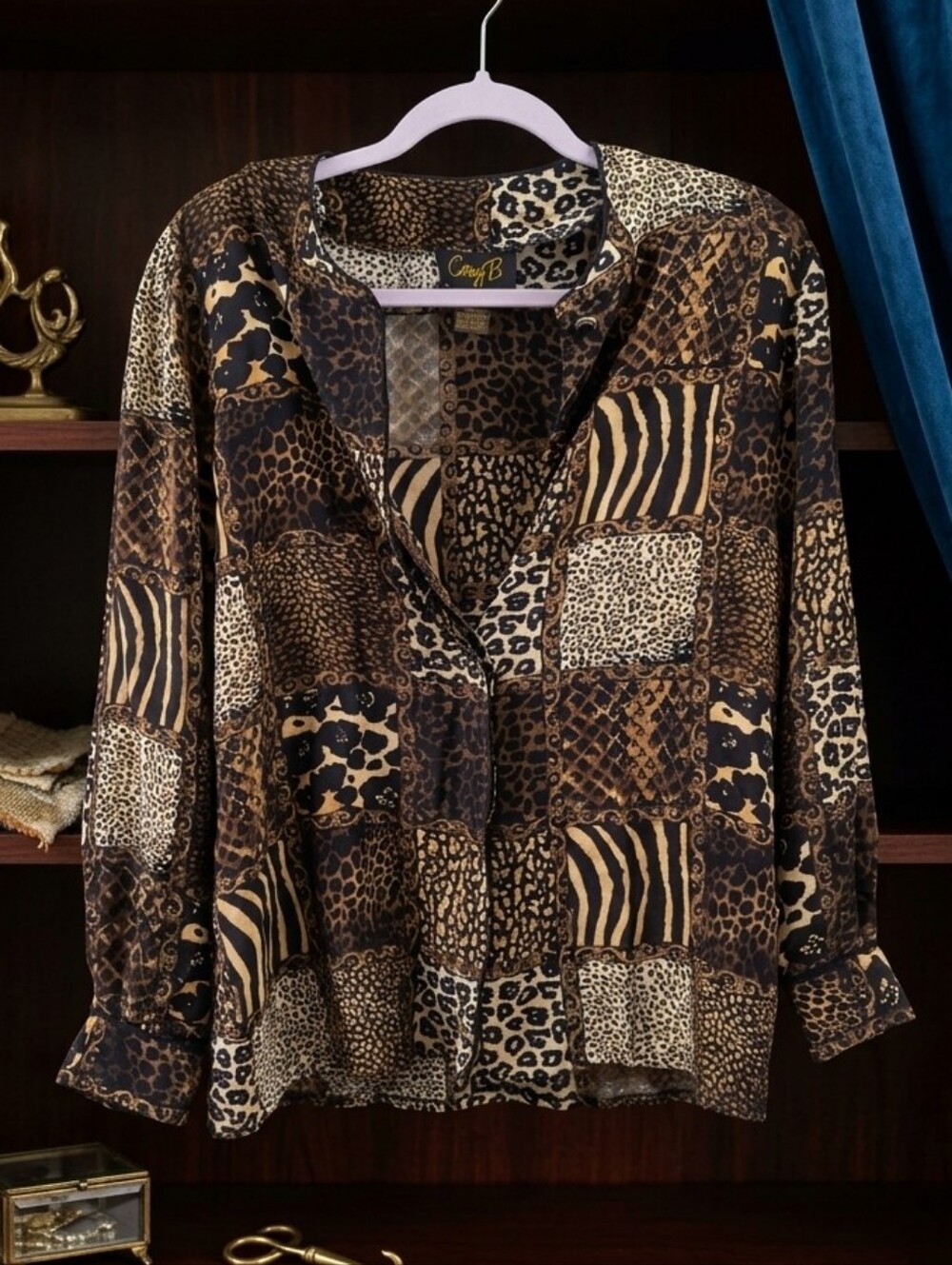 Vintage Corey B. New York 100% Silk Mixed Animal Print Blouse - Size 8
